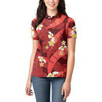 Red Banana Leaf Hawaii Women Polo Shirt Lau Maia Plumeria Tropical Summer Vibes LT14 - Polynesian Pride