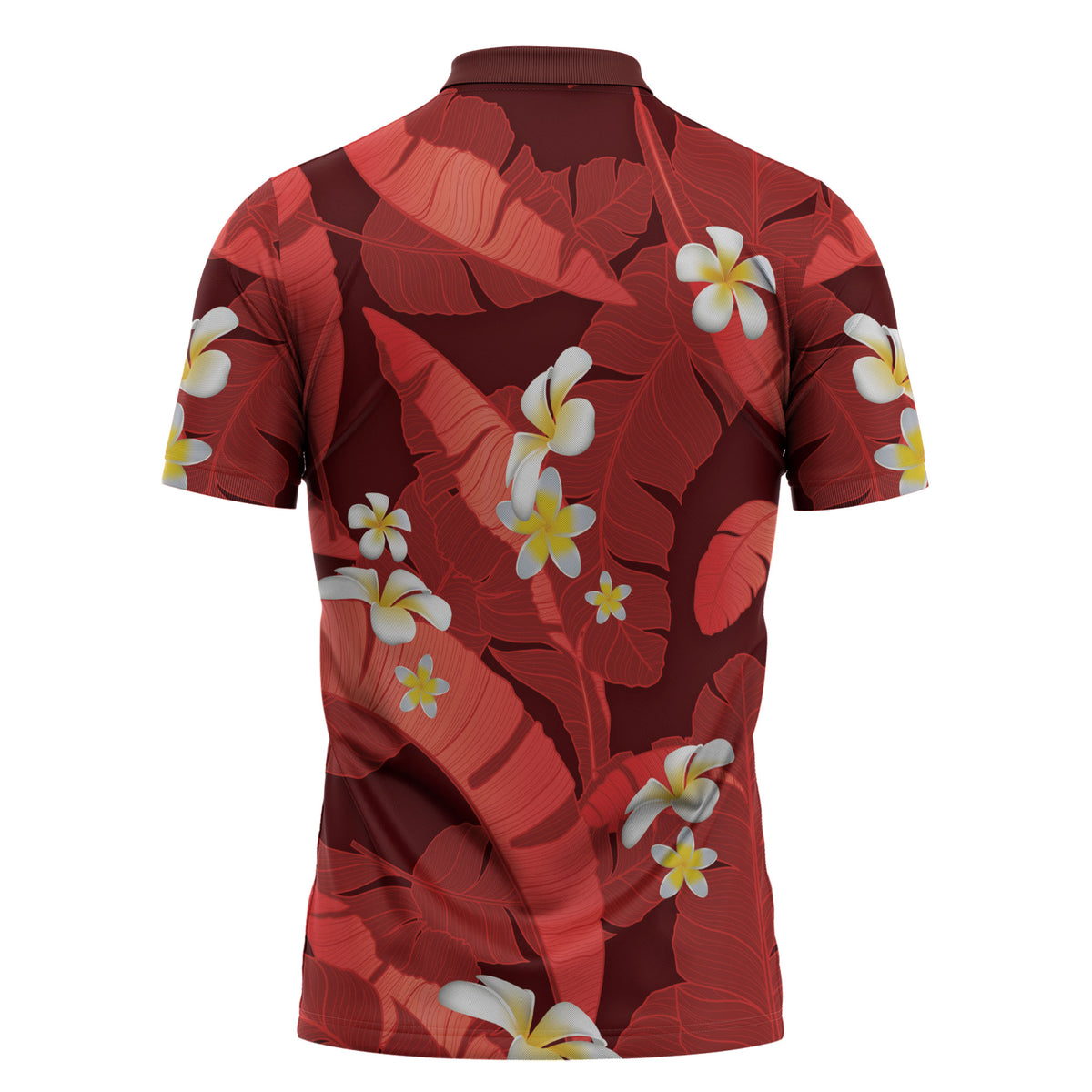Red Banana Leaf Hawaii Zipper Polo Shirt Lau Maia Plumeria Tropical Summer Vibes LT14 - Polynesian Pride