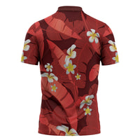 Red Banana Leaf Hawaii Zipper Polo Shirt Lau Maia Plumeria Tropical Summer Vibes LT14 - Polynesian Pride