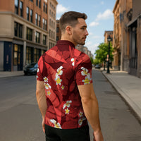 Red Banana Leaf Hawaii Zipper Polo Shirt Lau Maia Plumeria Tropical Summer Vibes LT14 - Polynesian Pride