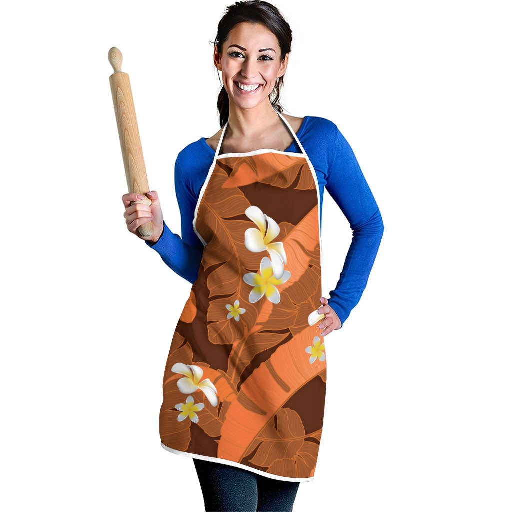 Orange Banana Leaf Hawaii Apron Lau Maia Plumeria Tropical Summer Vibes LT14 - Polynesian Pride