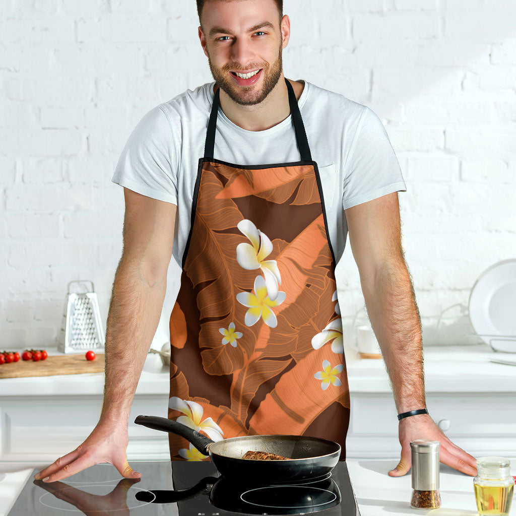 Orange Banana Leaf Hawaii Apron Lau Maia Plumeria Tropical Summer Vibes LT14 - Polynesian Pride