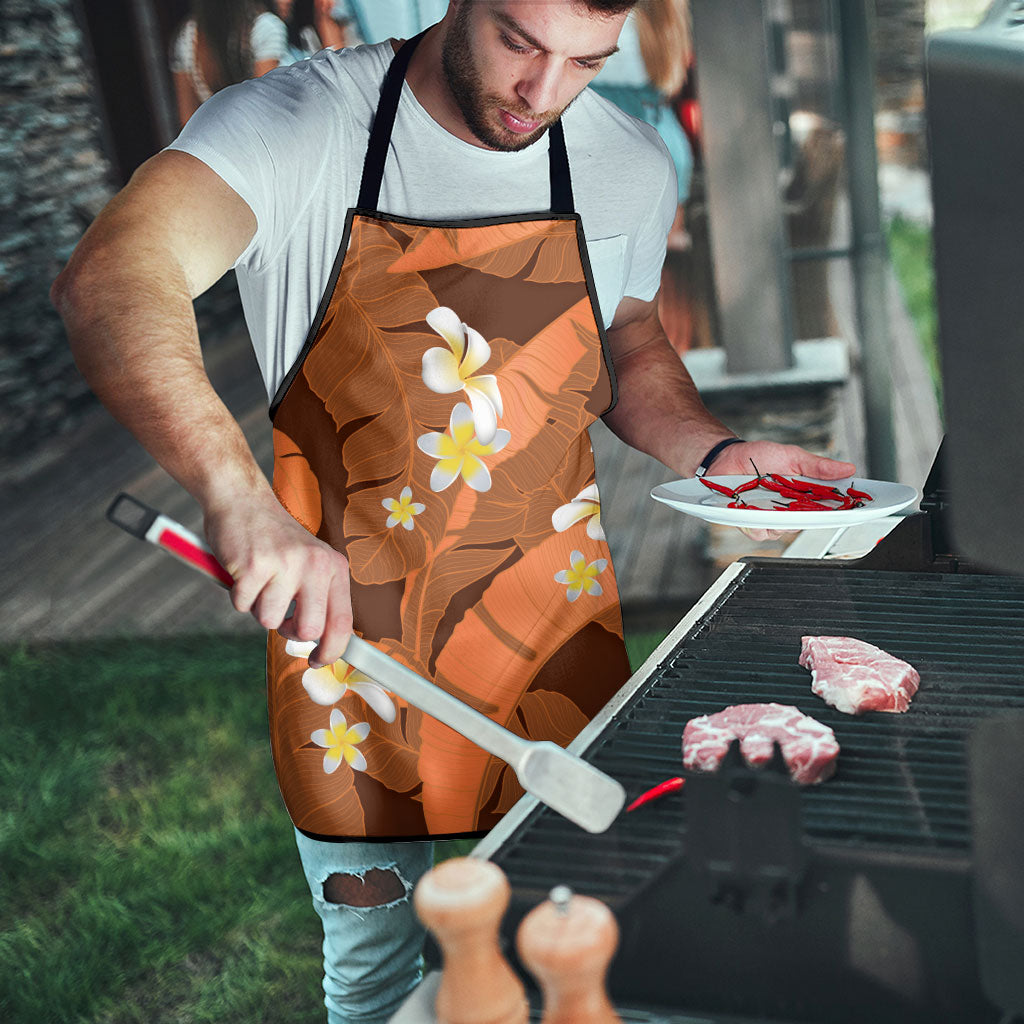 Orange Banana Leaf Hawaii Apron Lau Maia Plumeria Tropical Summer Vibes LT14 - Polynesian Pride