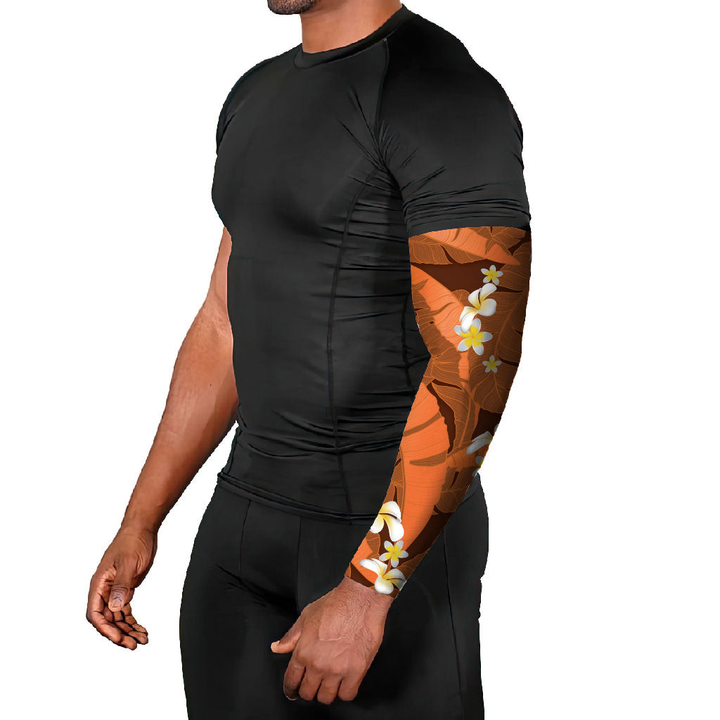 Orange Banana Leaf Hawaii Arm Sleeves Lau Maia Plumeria Tropical Summer Vibes LT14 - Polynesian Pride