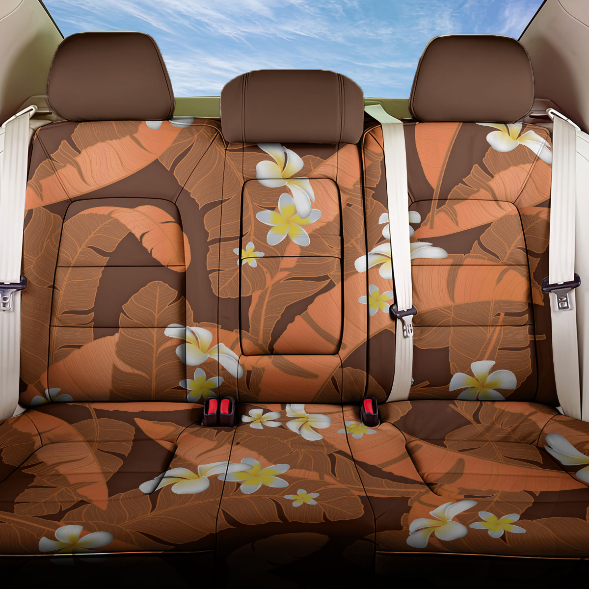 Orange Banana Leaf Hawaii Back Car Seat Cover Lau Maia Plumeria Tropical Summer Vibes LT14 One Size Orange - Polynesian Pride