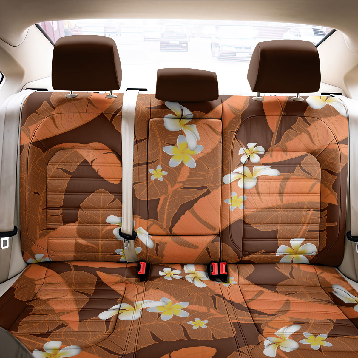 Orange Banana Leaf Hawaii Back Car Seat Cover Lau Maia Plumeria Tropical Summer Vibes LT14 - Polynesian Pride
