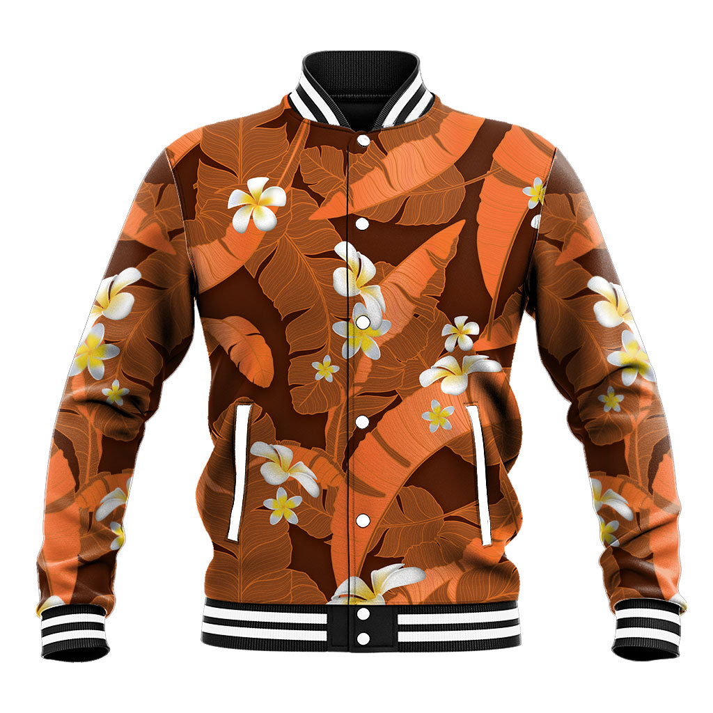 Orange Banana Leaf Hawaii Baseball Jacket Lau Maia Plumeria Tropical Summer Vibes LT14 Unisex Orange - Polynesian Pride