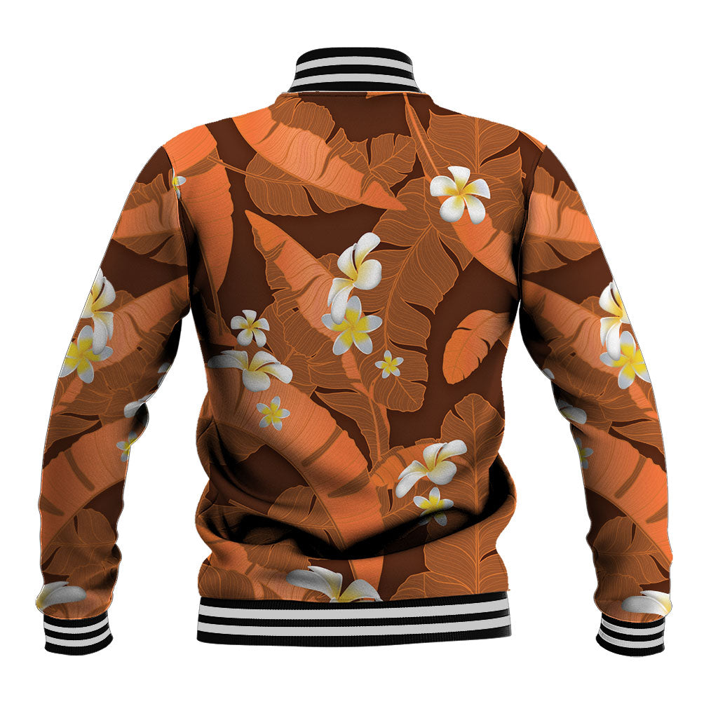 Orange Banana Leaf Hawaii Baseball Jacket Lau Maia Plumeria Tropical Summer Vibes LT14 - Polynesian Pride