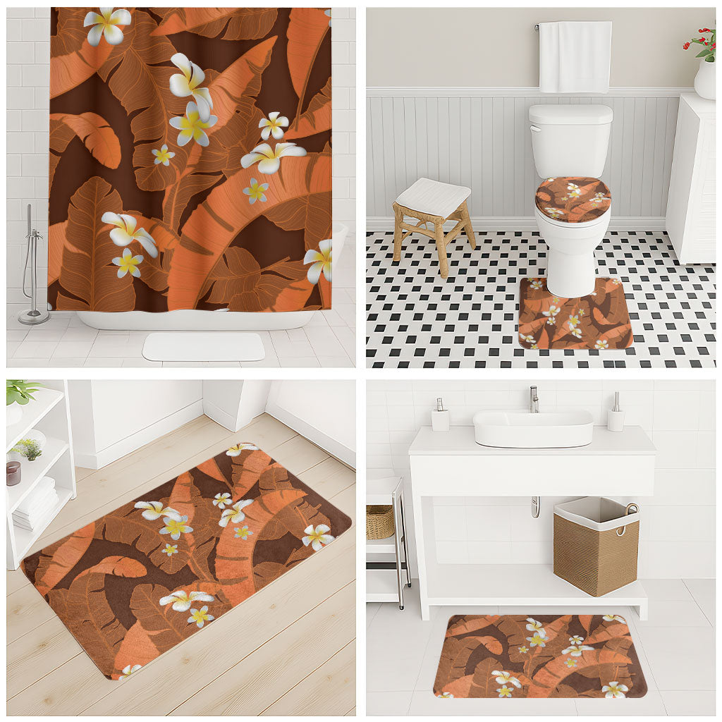 Orange Banana Leaf Hawaii Bathroom Set Lau Maia Plumeria Tropical Summer Vibes LT14 - Polynesian Pride
