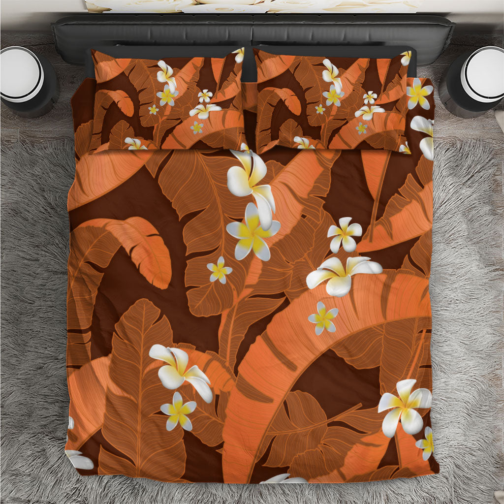 Orange Banana Leaf Hawaii Bedding Set Lau Maia Plumeria Tropical Summer Vibes LT14 Orange - Polynesian Pride