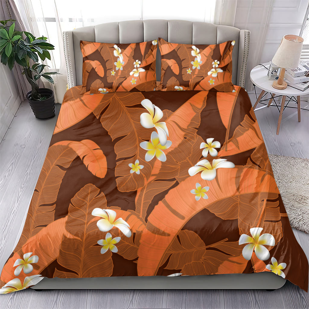 Orange Banana Leaf Hawaii Bedding Set Lau Maia Plumeria Tropical Summer Vibes LT14 - Polynesian Pride