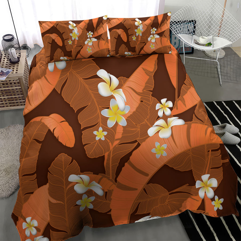 Orange Banana Leaf Hawaii Bedding Set Lau Maia Plumeria Tropical Summer Vibes LT14 - Polynesian Pride