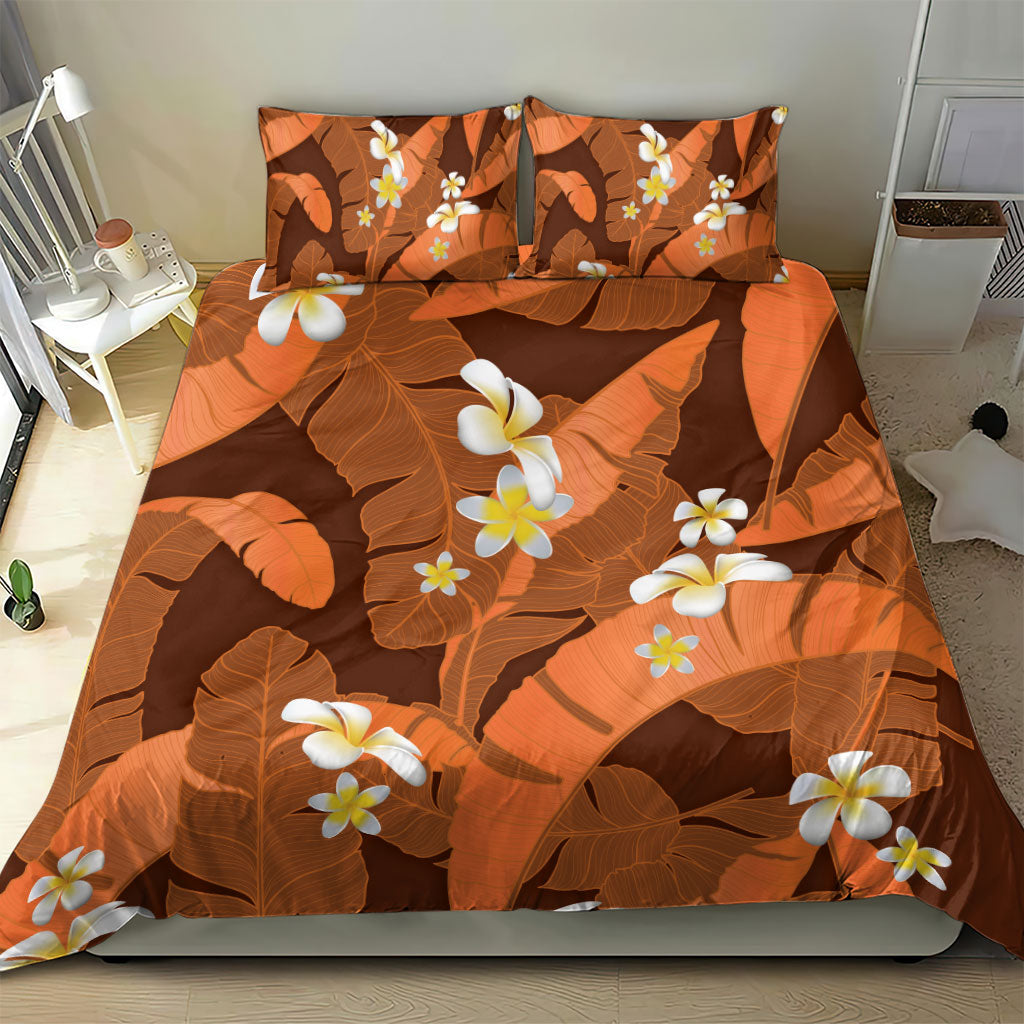 Orange Banana Leaf Hawaii Bedding Set Lau Maia Plumeria Tropical Summer Vibes LT14 - Polynesian Pride