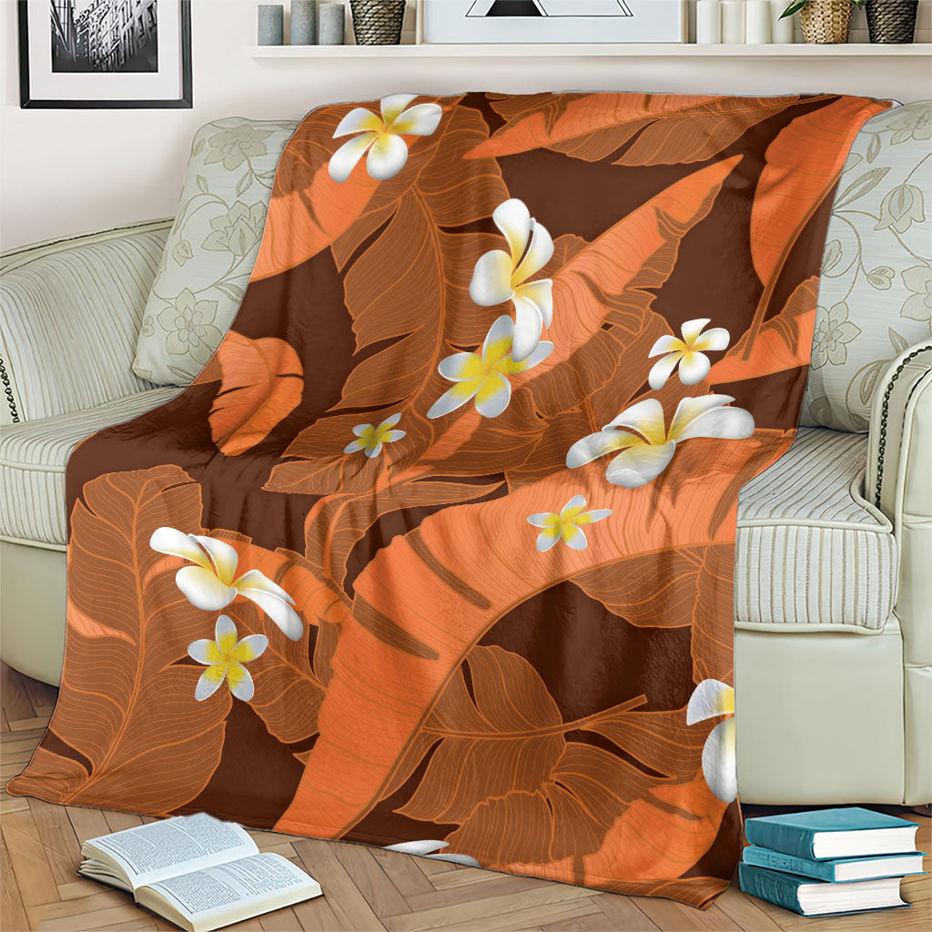Orange Banana Leaf Hawaii Blanket Lau Maia Plumeria Tropical Summer Vibes LT14 - Polynesian Pride