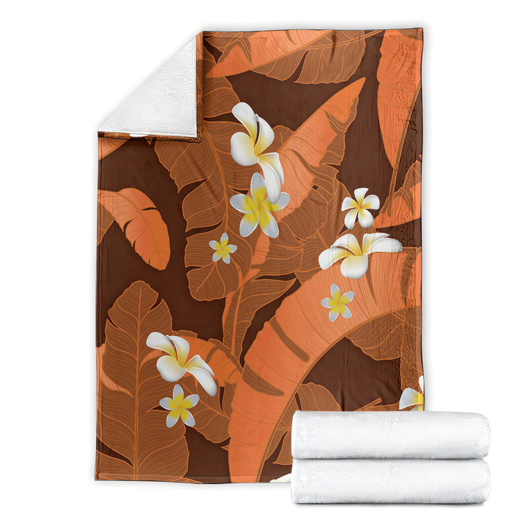 Orange Banana Leaf Hawaii Blanket Lau Maia Plumeria Tropical Summer Vibes LT14 - Polynesian Pride