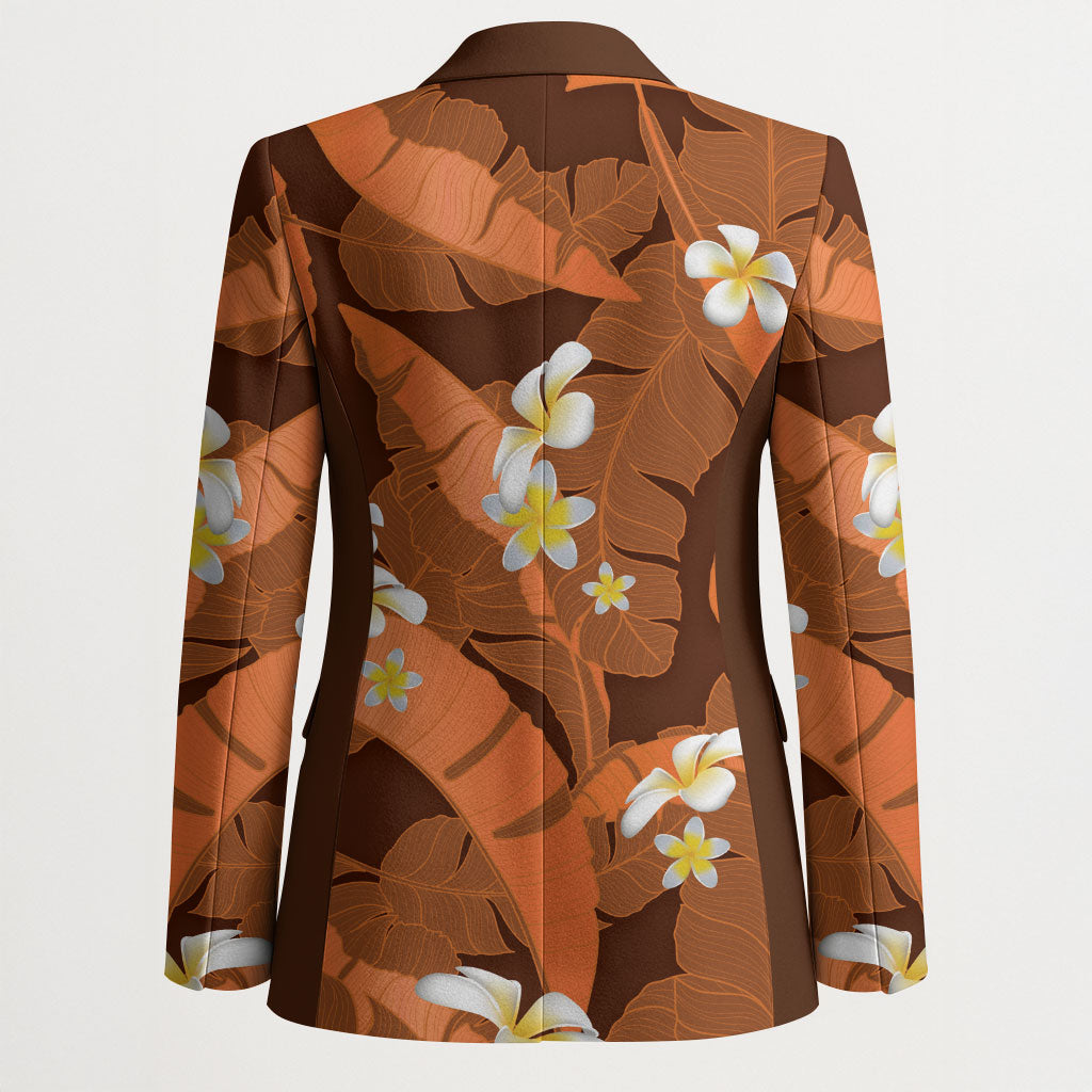 Orange Banana Leaf Hawaii Blazer Lau Maia Plumeria Tropical Summer Vibes LT14 - Polynesian Pride