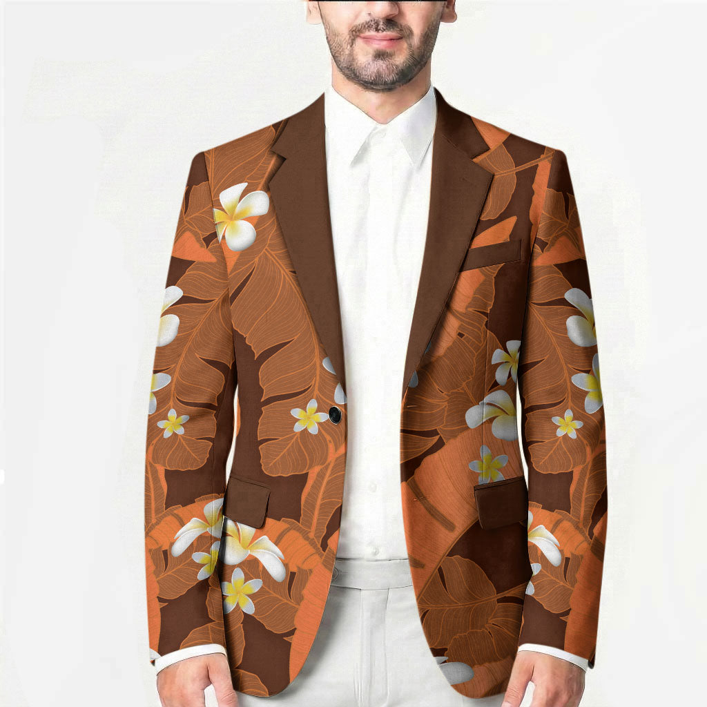 Orange Banana Leaf Hawaii Blazer Lau Maia Plumeria Tropical Summer Vibes LT14 - Polynesian Pride