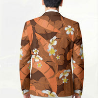 Orange Banana Leaf Hawaii Blazer Lau Maia Plumeria Tropical Summer Vibes LT14 - Polynesian Pride