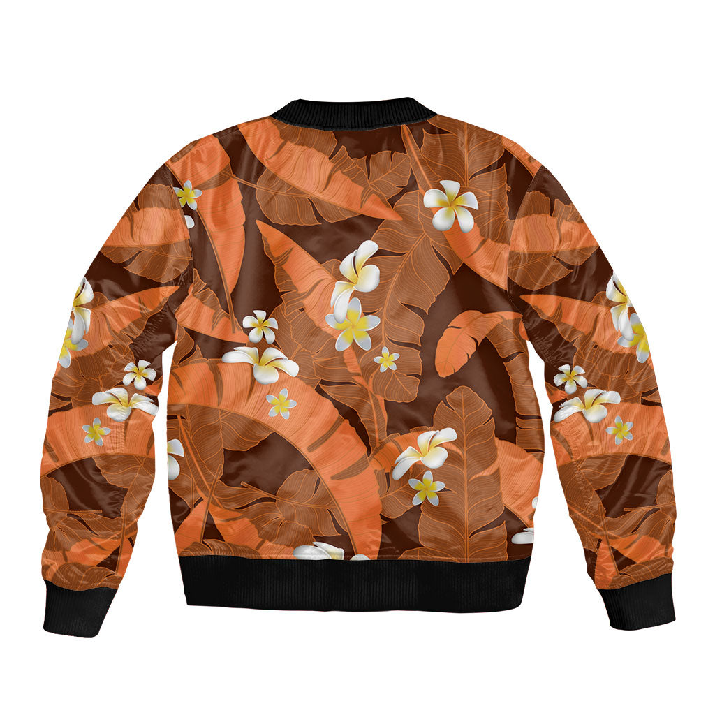 Orange Banana Leaf Hawaii Bomber Jacket Lau Maia Plumeria Tropical Summer Vibes LT14 - Polynesian Pride