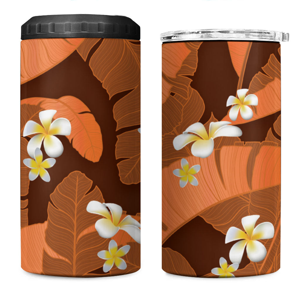 Orange Banana Leaf Hawaii 4 in 1 Can Cooler Tumbler Lau Maia Plumeria Tropical Summer Vibes LT14 One Size: 16 oz Orange - Polynesian Pride