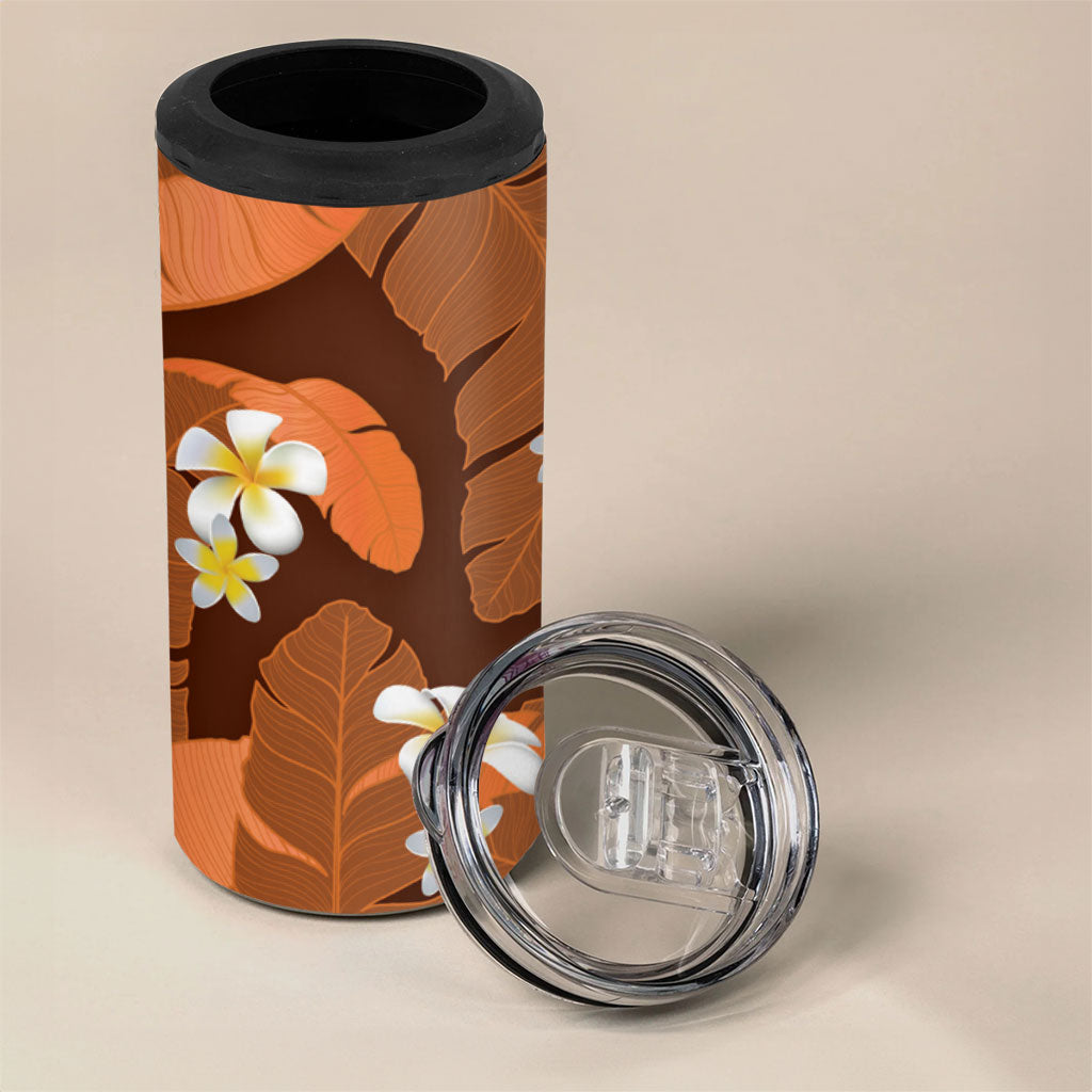 Orange Banana Leaf Hawaii 4 in 1 Can Cooler Tumbler Lau Maia Plumeria Tropical Summer Vibes LT14 - Polynesian Pride