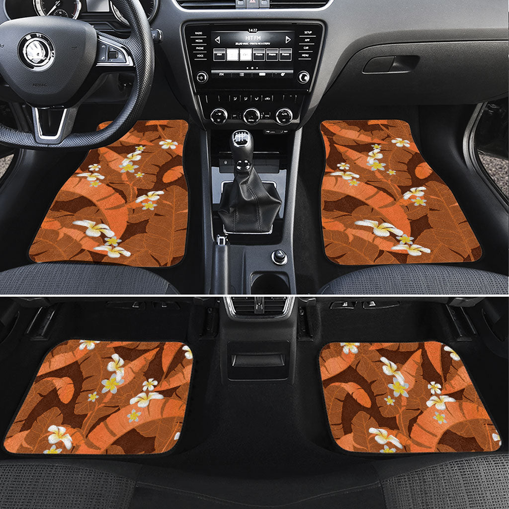 Orange Banana Leaf Hawaii Car Mats Lau Maia Plumeria Tropical Summer Vibes LT14 Set 4pcs Orange - Polynesian Pride