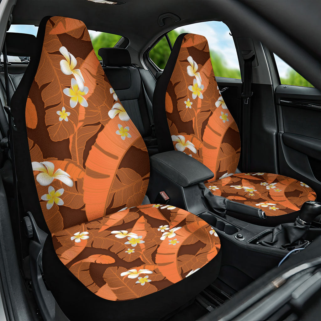 Orange Banana Leaf Hawaii Car Seat Cover Lau Maia Plumeria Tropical Summer Vibes LT14 One Size Orange - Polynesian Pride
