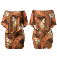 Orange Banana Leaf Hawaii Couples Matching Off Shoulder Short Dress and Long Sleeve Button Shirt Lau Maia Plumeria Tropical Summer Vibes LT14 - Polynesian Pride