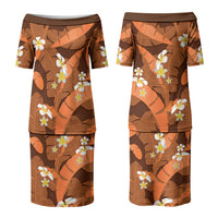 Orange Banana Leaf Hawaii Couples Matching Puletasi and Long Sleeve Button Shirt Lau Maia Plumeria Tropical Summer Vibes LT14 - Polynesian Pride