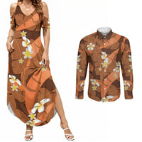 Orange Banana Leaf Hawaii Couples Matching Summer Maxi Dress and Long Sleeve Button Shirt Lau Maia Plumeria Tropical Summer Vibes LT14 Orange - Polynesian Pride