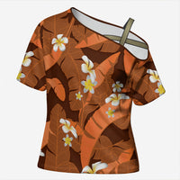 Orange Banana Leaf Hawaii Cross Shoulder Shirt Lau Maia Plumeria Tropical Summer Vibes LT14 Female Orange - Polynesian Pride