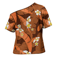 Orange Banana Leaf Hawaii Cross Shoulder Shirt Lau Maia Plumeria Tropical Summer Vibes LT14 - Polynesian Pride