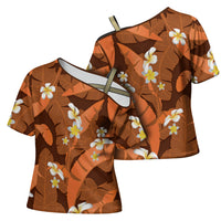 Orange Banana Leaf Hawaii Cross Shoulder Shirt Lau Maia Plumeria Tropical Summer Vibes LT14 - Polynesian Pride