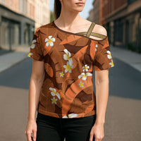 Orange Banana Leaf Hawaii Cross Shoulder Shirt Lau Maia Plumeria Tropical Summer Vibes LT14 - Polynesian Pride