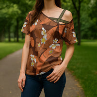 Orange Banana Leaf Hawaii Cross Shoulder Shirt Lau Maia Plumeria Tropical Summer Vibes LT14 - Polynesian Pride