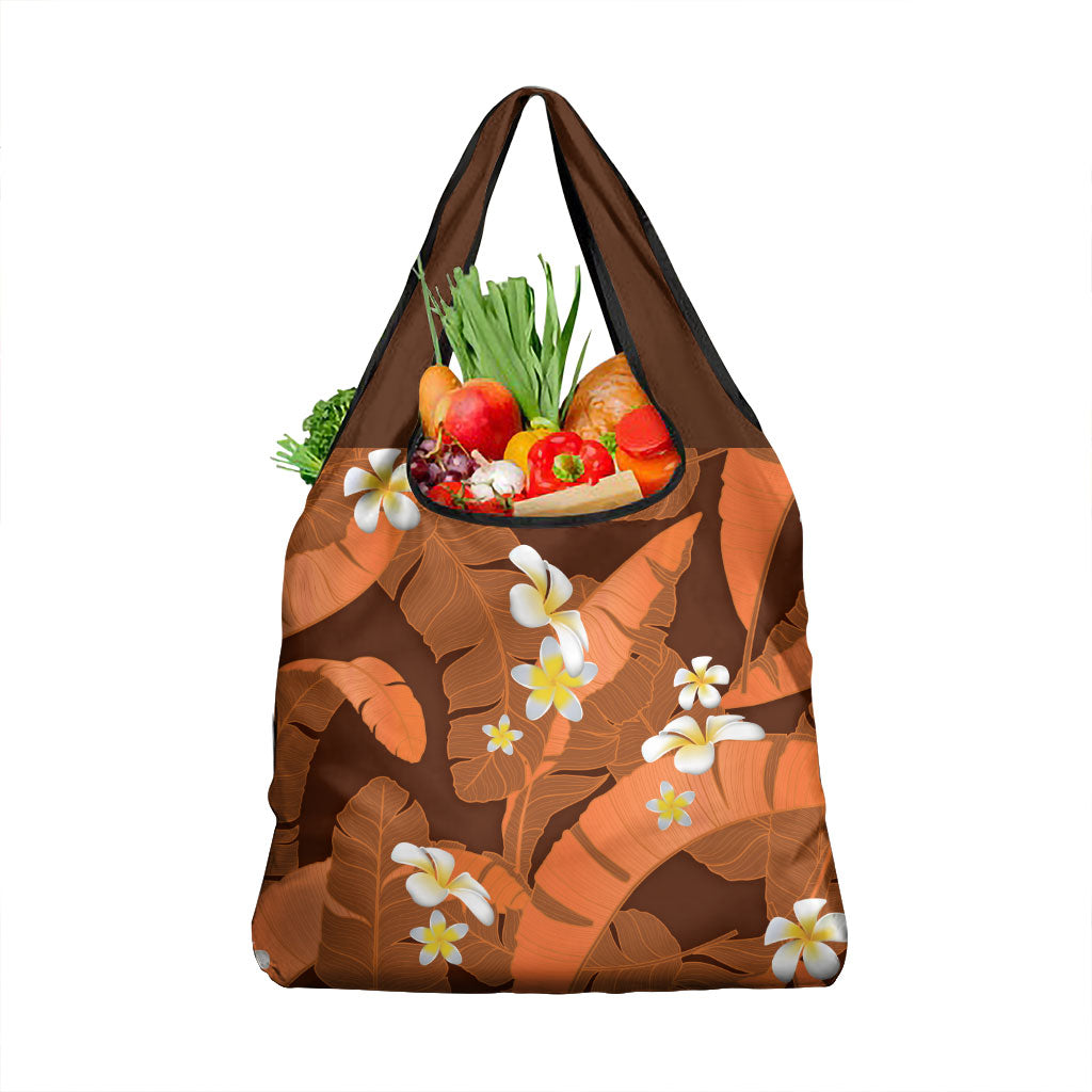 Orange Banana Leaf Hawaii Grocery Bag Lau Maia Plumeria Tropical Summer Vibes LT14 1-pack One Size Orange - Polynesian Pride
