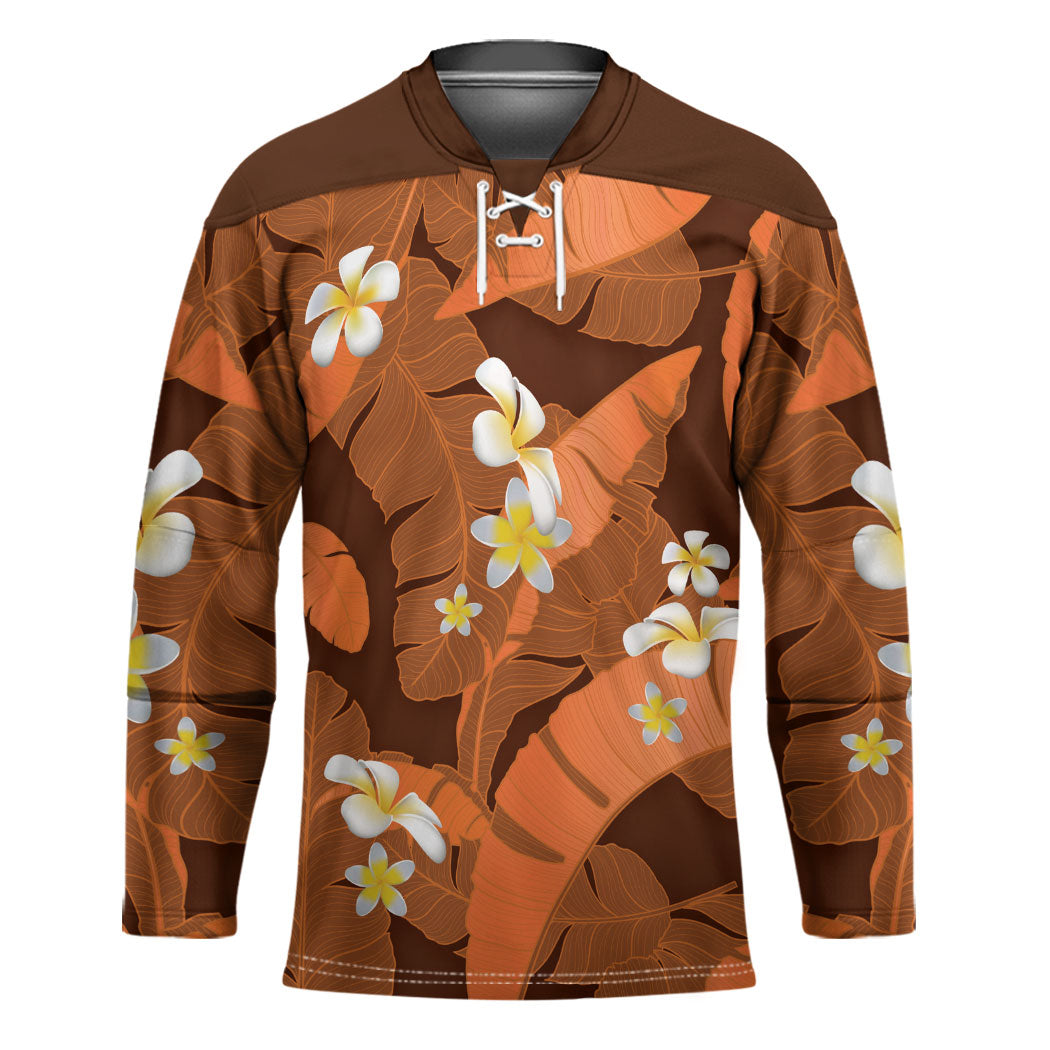 Orange Banana Leaf Hawaii Hockey Jersey Lau Maia Plumeria Tropical Summer Vibes LT14 Unisex Orange - Polynesian Pride