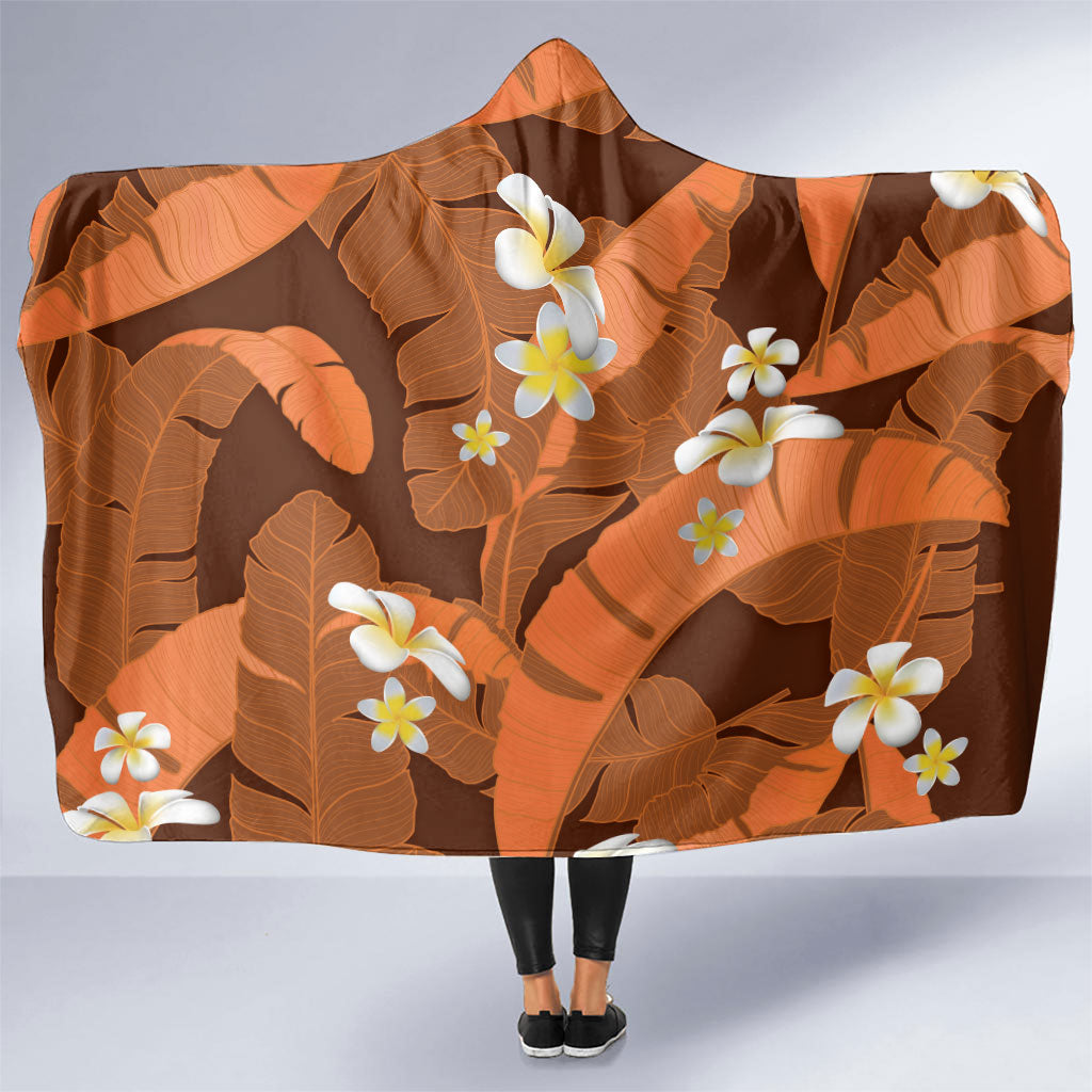 Orange Banana Leaf Hawaii Hooded Blanket Lau Maia Plumeria Tropical Summer Vibes LT14 One Size Orange - Polynesian Pride