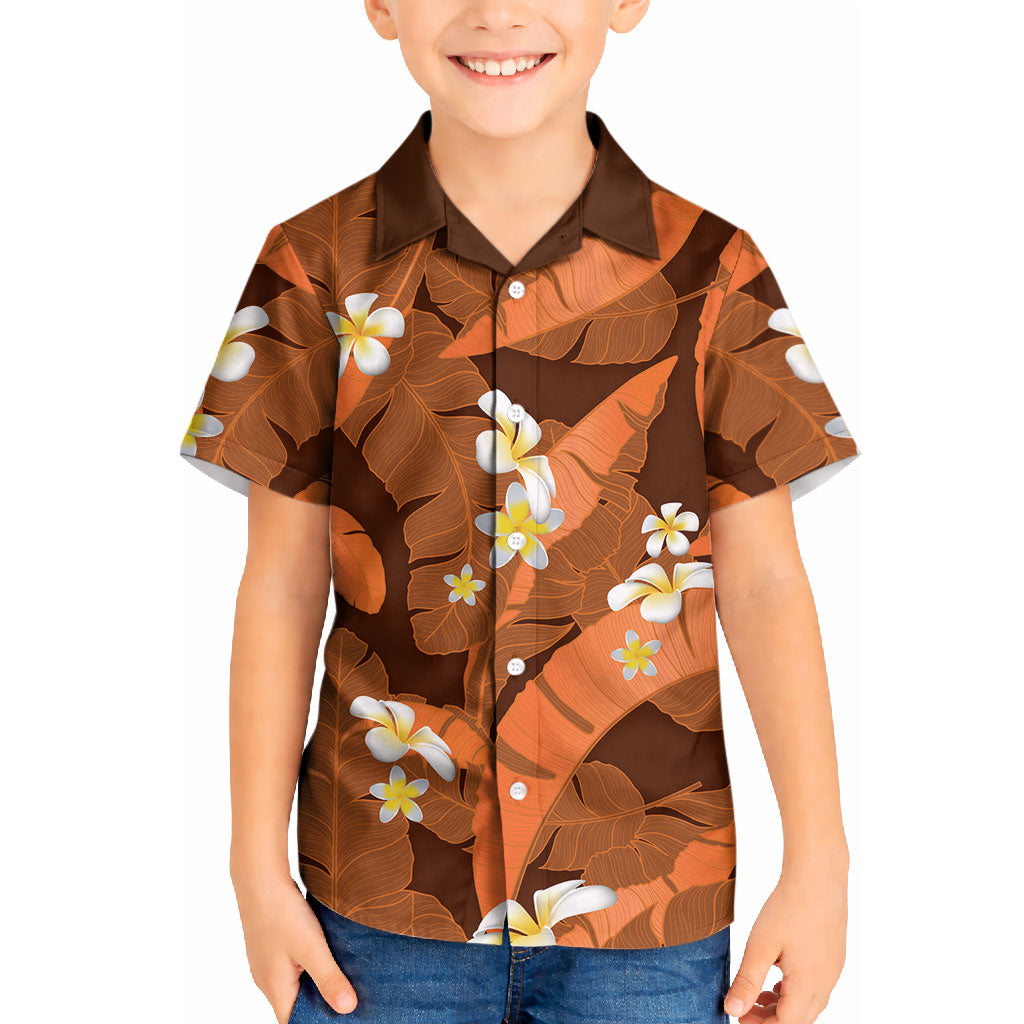 Orange Banana Leaf Hawaii Kid Hawaiian Shirt Lau Maia Plumeria Tropical Summer Vibes LT14 Kid Orange - Polynesian Pride