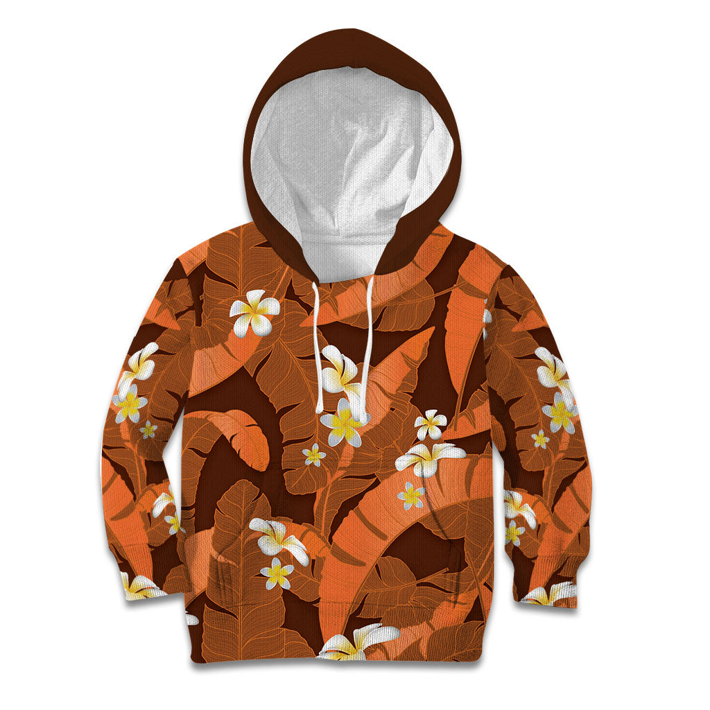 Orange Banana Leaf Hawaii Kid Hoodie Lau Maia Plumeria Tropical Summer Vibes LT14 Hoodie Orange - Polynesian Pride