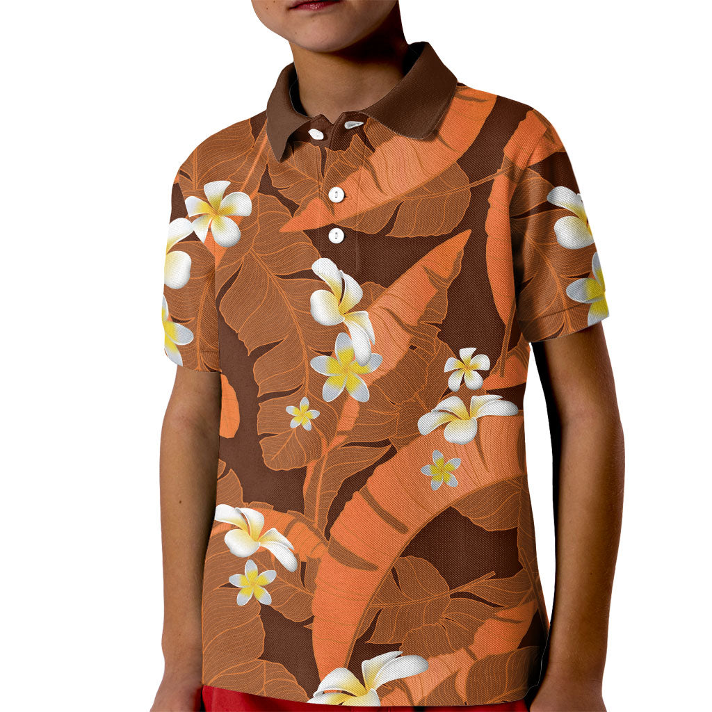 Orange Banana Leaf Hawaii Kid Polo Shirt Lau Maia Plumeria Tropical Summer Vibes LT14 Kid Orange - Polynesian Pride