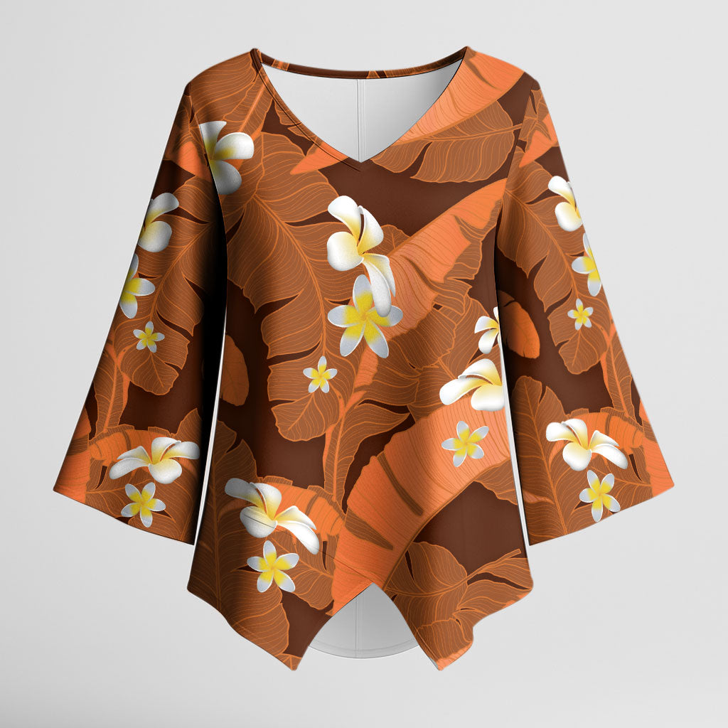 Orange Banana Leaf Hawaii Kimono Sleeve Blouse Lau Maia Plumeria Tropical Summer Vibes LT14 Female Orange - Polynesian Pride