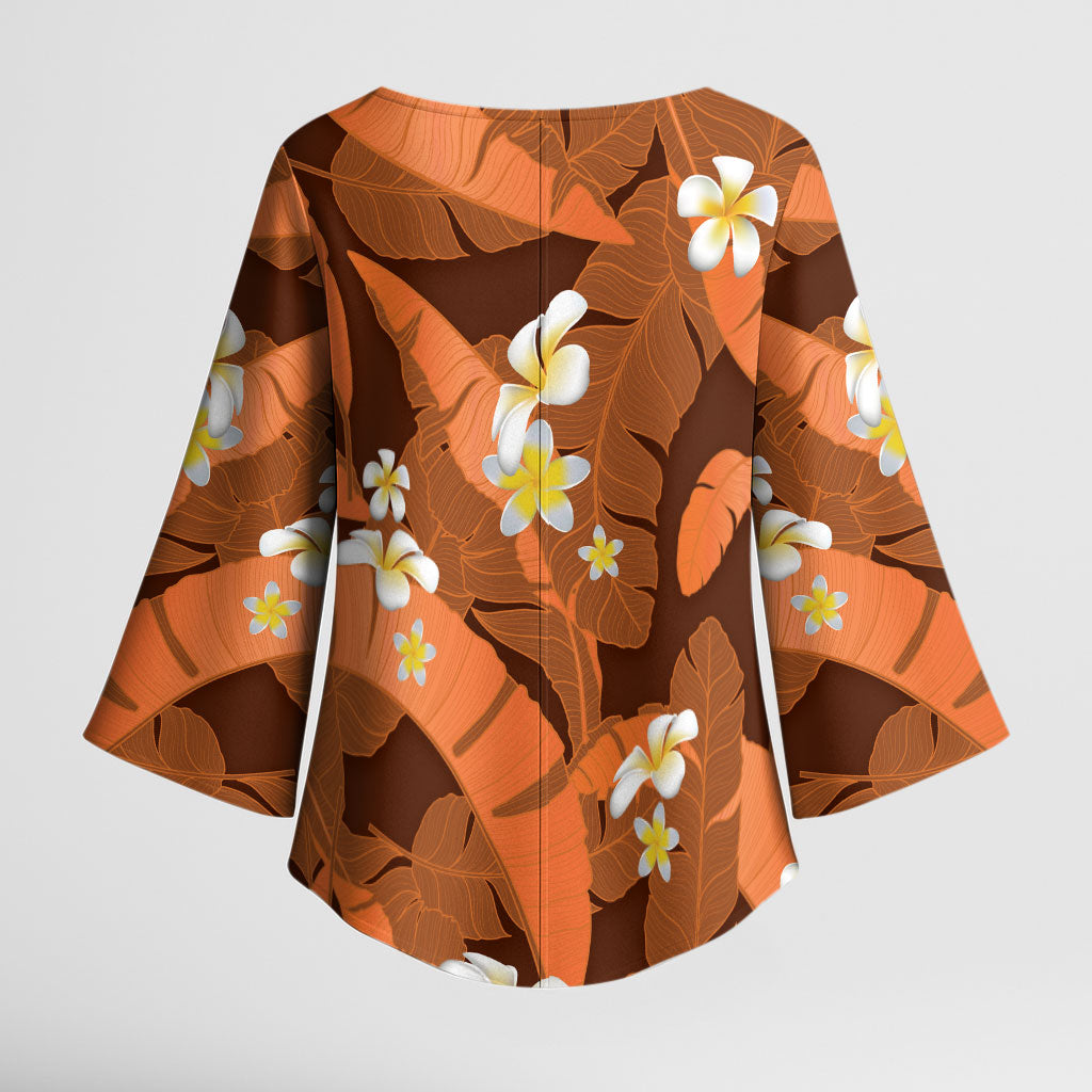 Orange Banana Leaf Hawaii Kimono Sleeve Blouse Lau Maia Plumeria Tropical Summer Vibes LT14 - Polynesian Pride