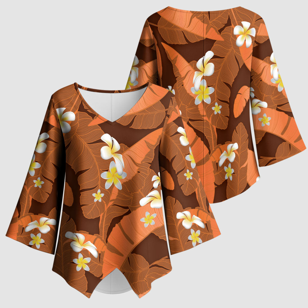 Orange Banana Leaf Hawaii Kimono Sleeve Blouse Lau Maia Plumeria Tropical Summer Vibes LT14 - Polynesian Pride