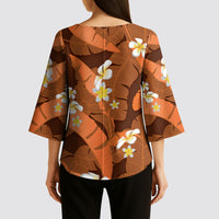 Orange Banana Leaf Hawaii Kimono Sleeve Blouse Lau Maia Plumeria Tropical Summer Vibes LT14 - Polynesian Pride
