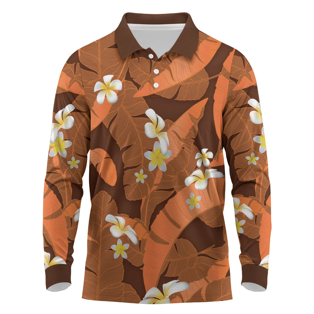Orange Banana Leaf Hawaii Long Sleeve Polo Shirt Lau Maia Plumeria Tropical Summer Vibes LT14 Orange - Polynesian Pride