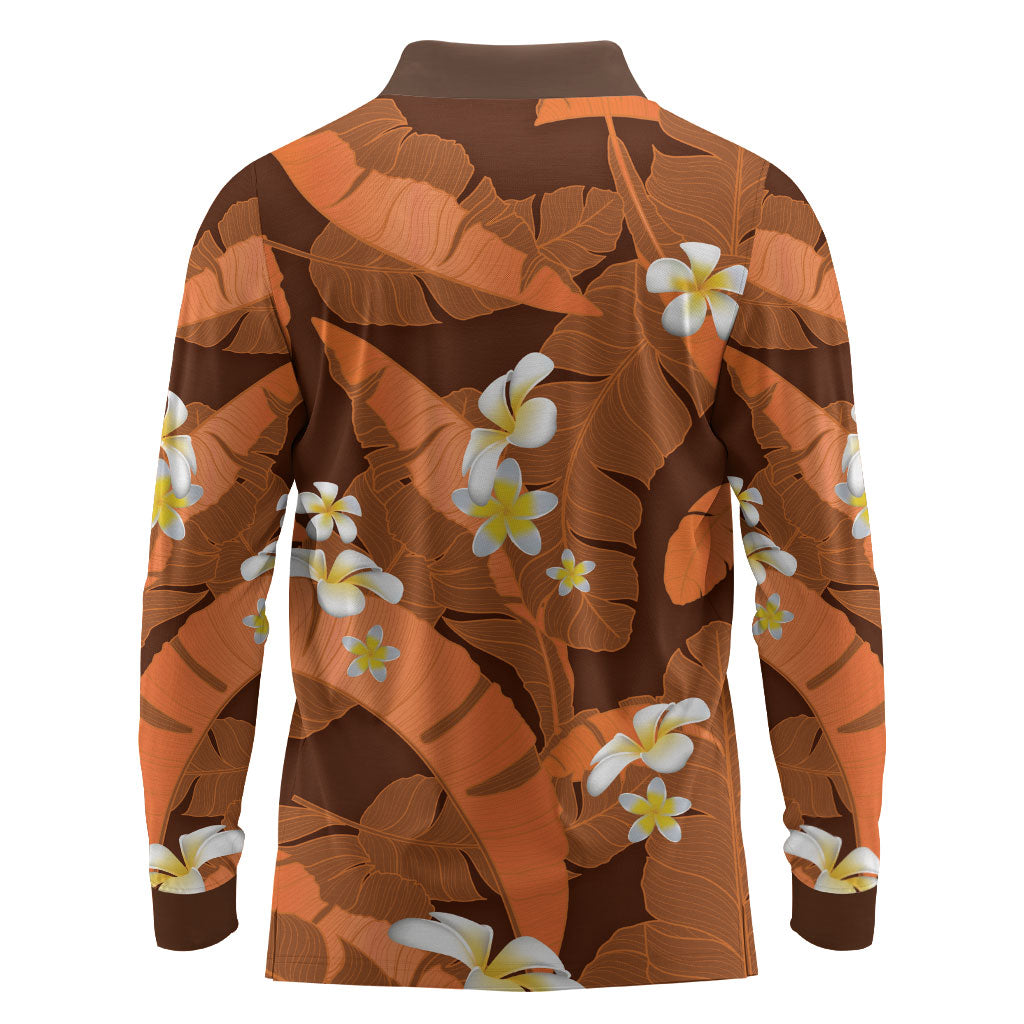 Orange Banana Leaf Hawaii Long Sleeve Polo Shirt Lau Maia Plumeria Tropical Summer Vibes LT14 - Polynesian Pride