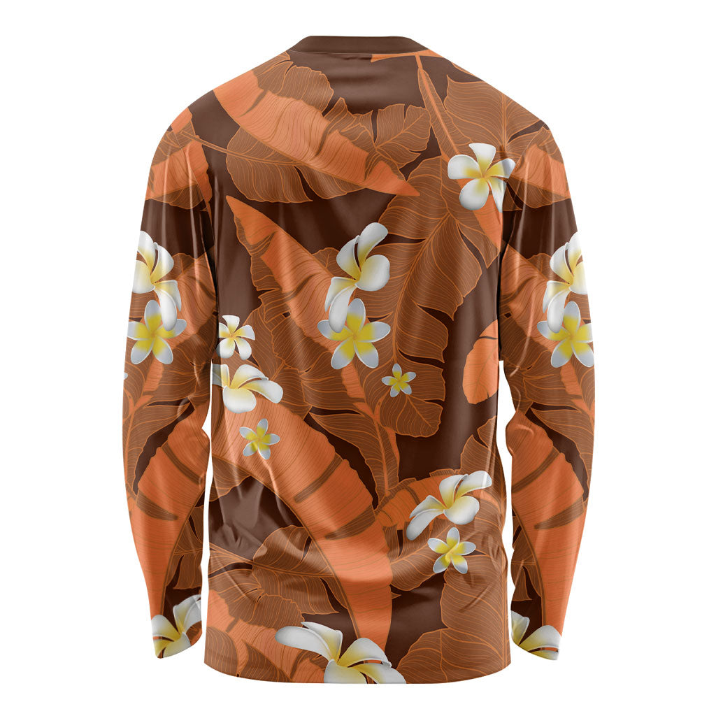 Orange Banana Leaf Hawaii Long Sleeve Shirt Lau Maia Plumeria Tropical Summer Vibes LT14 - Polynesian Pride