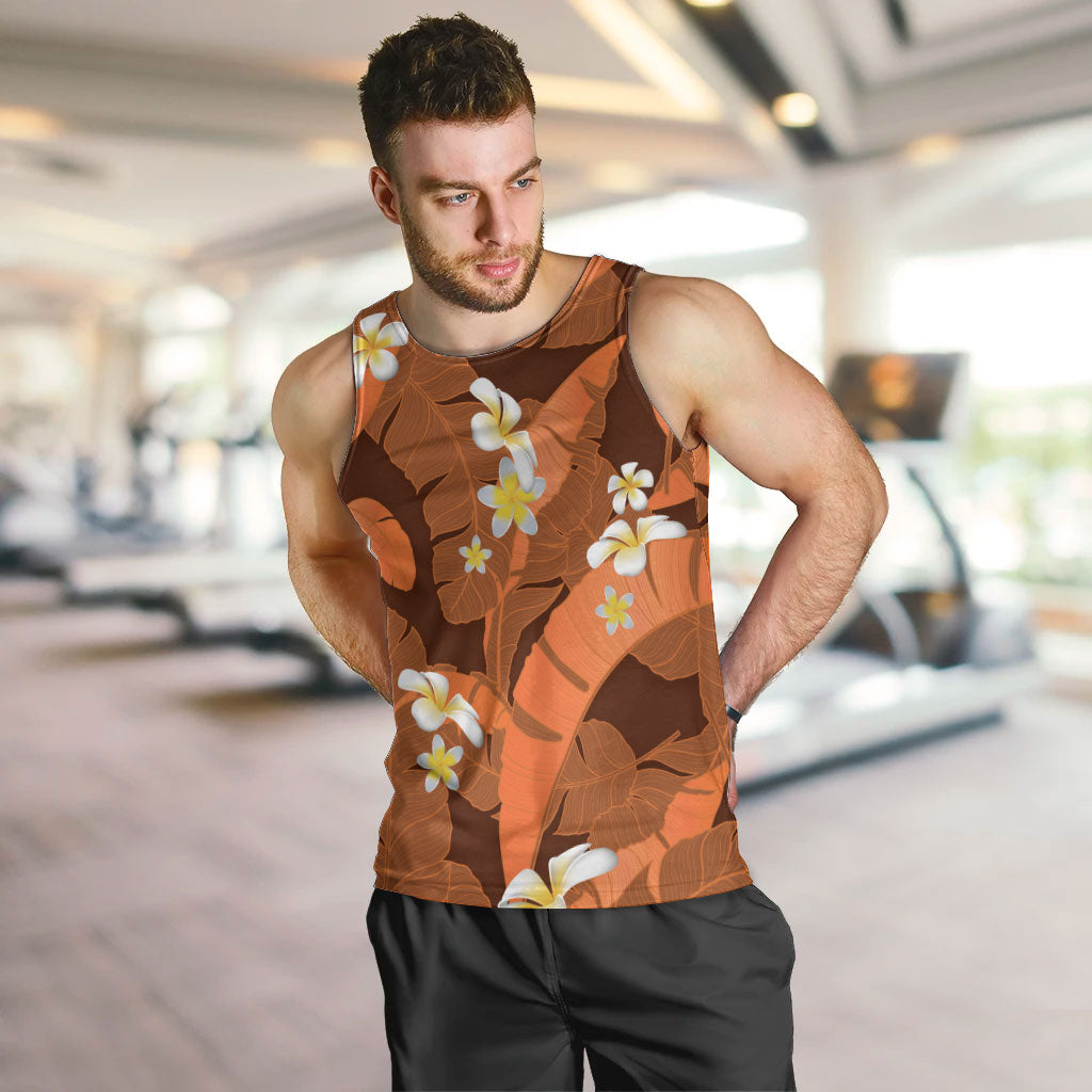 Orange Banana Leaf Hawaii Men Tank Top Lau Maia Plumeria Tropical Summer Vibes LT14 Orange - Polynesian Pride