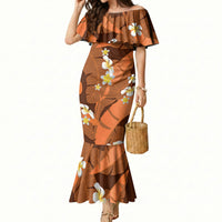 Orange Banana Leaf Hawaii Mermaid Dress Lau Maia Plumeria Tropical Summer Vibes LT14 Women Orange - Polynesian Pride